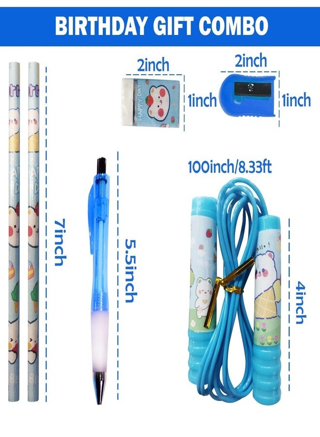 JMK CRAFTS Birthday Return Gifts for Kids | Stationery Combo Set of 6 Pcs - Pen, Pencil, Sharpener, Eraser & Skipping Rope | Blue School Gift Set for Boys & Girls - Image 3